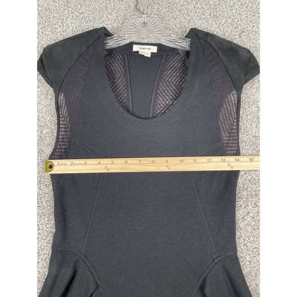 Helmut Lang Black Asymmetrical Geometric Lace Wool Dress With Shoulder Pads Sz S - Picture 6 of 11